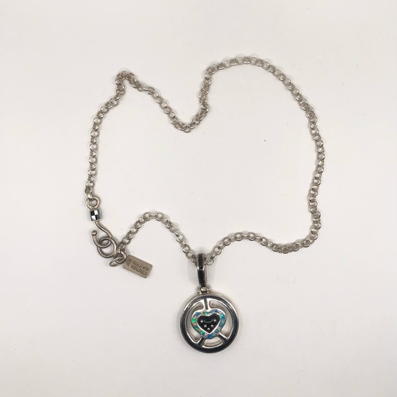 Cynthia Griffis Sterling Silver Heart Peace Symbol Pendant Cable Chain Necklace - Picture 6 of 12